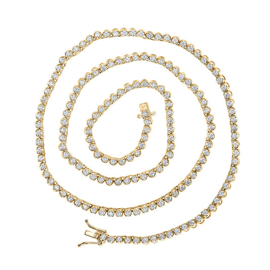 10K Yellow Gold Mens Round Diamond 20-inch Single Row Tennis Chain Necklace 5 Cttw, Length: 20 In