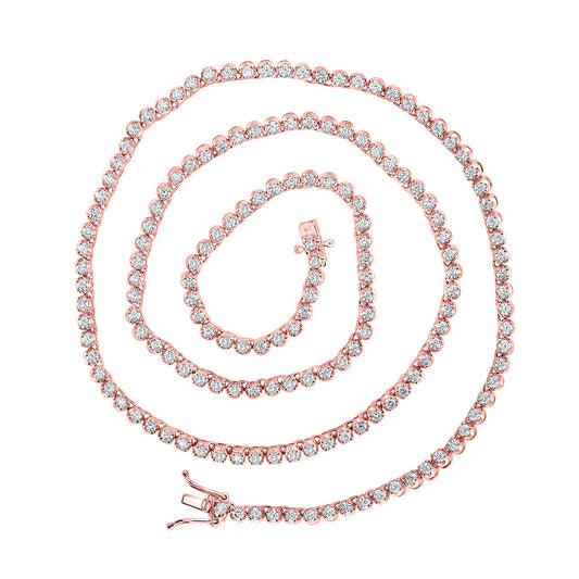 14K Yellow Or 10K Rose Gold Mens Round Diamond 20-inch Tennis Chain Necklace