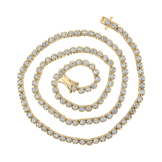 14K Yellow Gold Mens Round Diamond 16-inch Tennis Chain Necklace 6-1/2 Cttw, Length: 15.98 In