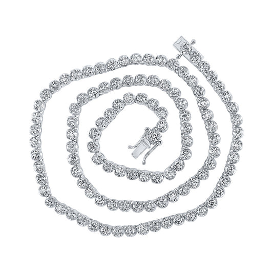 14K White Gold Mens Round Diamond 16-inch Tennis Chain Necklace 9 Cttw, Length: 15.98 In