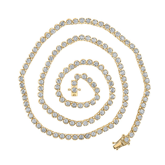 14K Yellow Gold Mens Round Diamond 20-inch Tennis Chain Necklace 11-1/4 Cttw, Length: 20 In