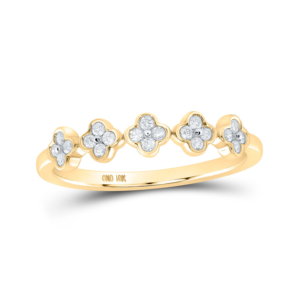 10K Yellow Or White Or Rose Gold Womens Round Diamond Clover Stackable Band Ring , Womens Size: 5-10