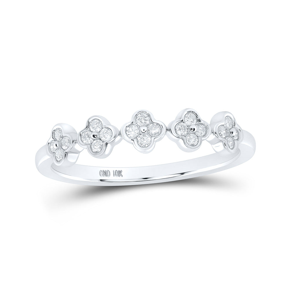 10K Yellow Or White Or Rose Gold Womens Round Diamond Clover Stackable Band Ring , Womens Size: 5-10