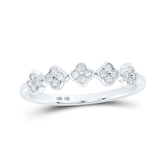 10K Yellow Or White Or Rose Gold Womens Round Diamond Clover Stackable Band Ring , Womens Size: 5-10