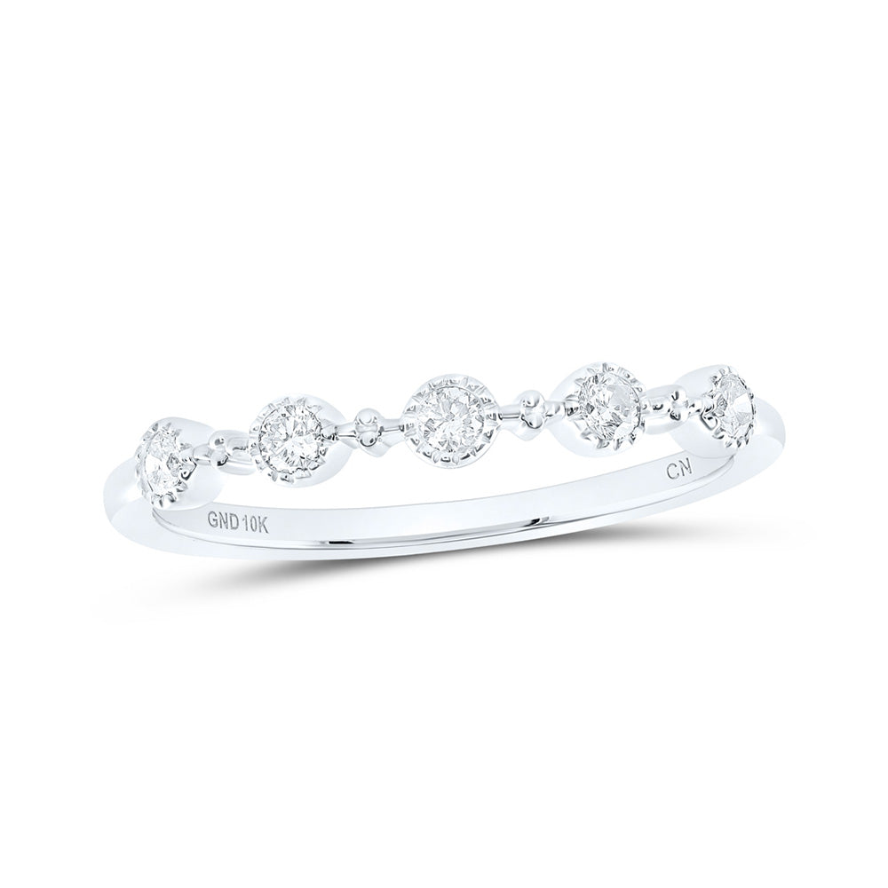 10K Yellow Or White Or Rose Gold Womens Round Diamond Dot Stackable Band Ring , Womens Size: 5-10