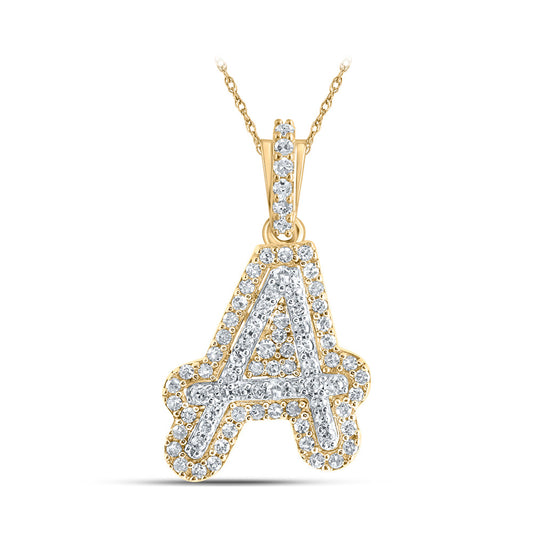 10K Yellow Gold Womens Round Diamond Initial Letter Pendant