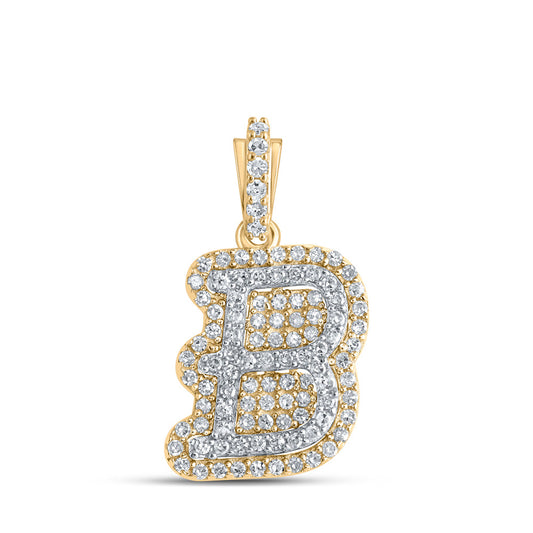 10K Yellow Gold Womens Round Diamond B Initial Letter Pendant 1/4 Cttw, Length: 0.73 In, Width: 0.41 In