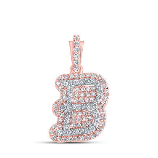 10K Yellow Or Rose Gold Womens Round Diamond B Initial Letter Pendant