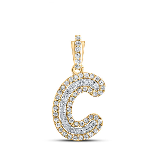 10K Yellow Gold Womens Round Diamond Initial Letter Pendant