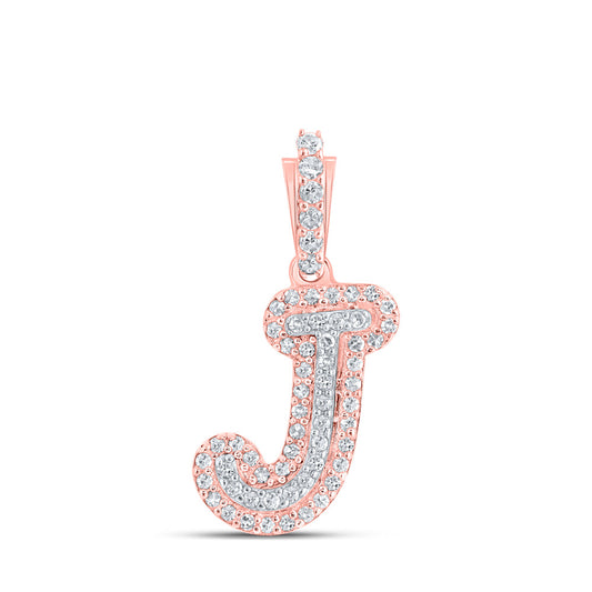 10K Yellow Or Rose Gold Womens Round Diamond J Initial Letter Pendant