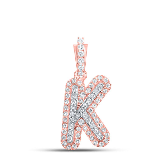 10K Rose Gold Womens Round Diamond Initial Letter Pendant