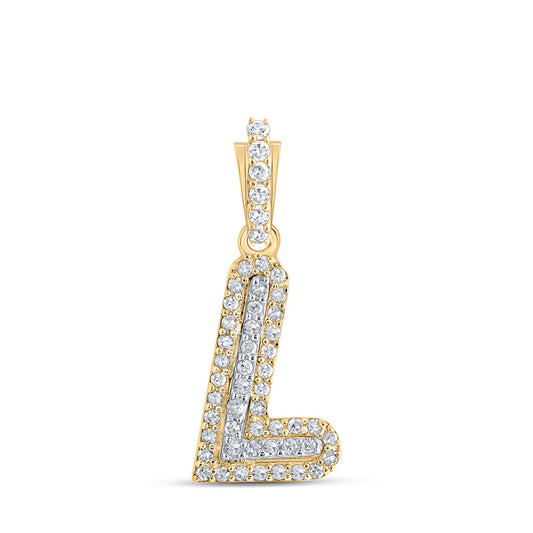 10K Yellow Gold Womens Round Diamond Initial Letter Pendant