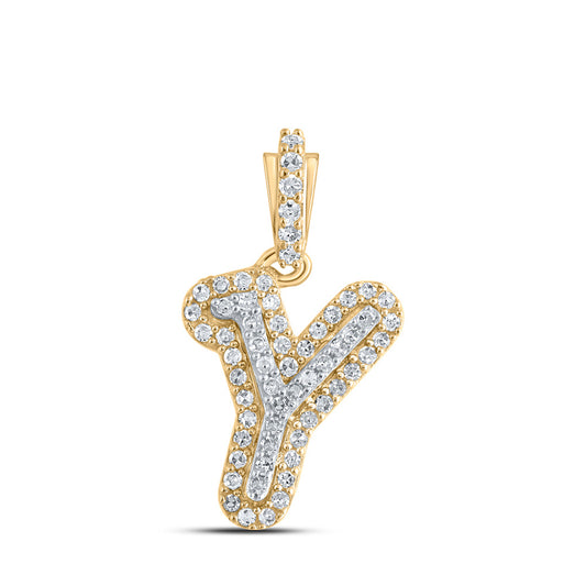 10K Yellow Gold Womens Round Diamond Y Initial Letter Pendant 1/6 Cttw, Length: 0.73 In, Width: 0.41 In