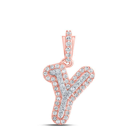 10K Yellow Or Rose Gold Womens Round Diamond Y Initial Letter Pendant
