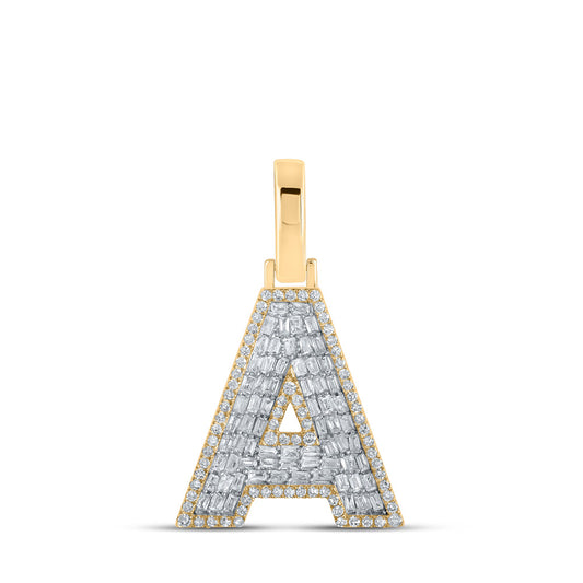 10K Yellow Gold Mens Baguette Diamond Initial Letter Charm Pendant