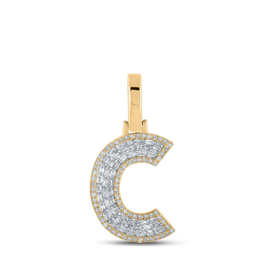 10K Yellow Gold Mens Baguette Diamond Initial Letter Charm Pendant