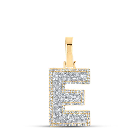 10K Yellow Gold Mens Baguette Diamond Initial Letter Charm Pendant