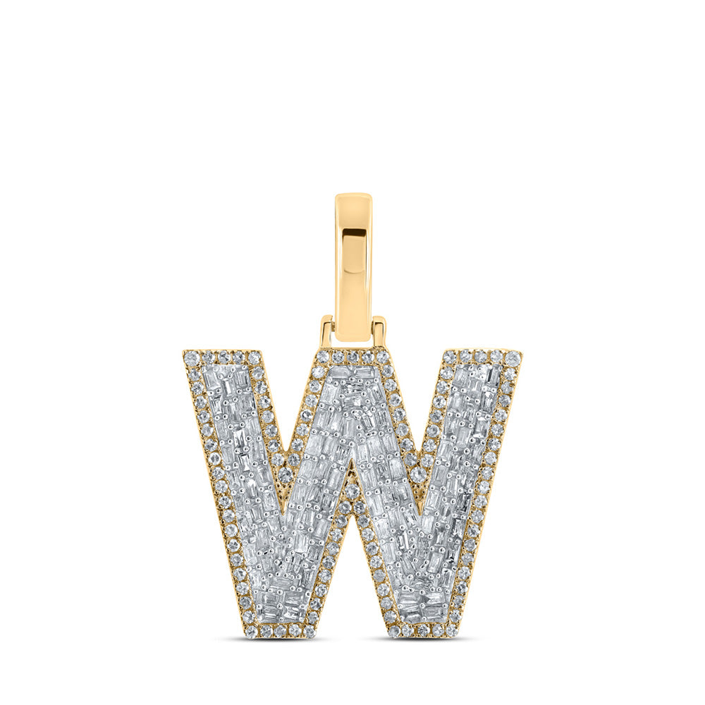10K Yellow Gold Mens Baguette Diamond Initial Letter Charm Pendant