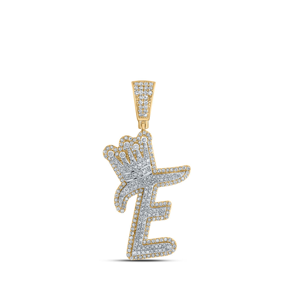 10K Yellow Gold Mens Round Diamond Crown Letter Charm Pendant