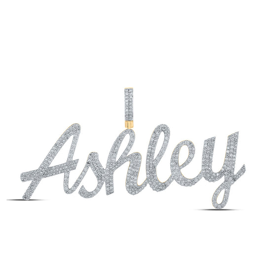 10K Yellow Gold Womens Round Diamond ASHLEY Name Pendant 2-5/8 Cttw, Length: 1.73 In, Width: 2.89 In