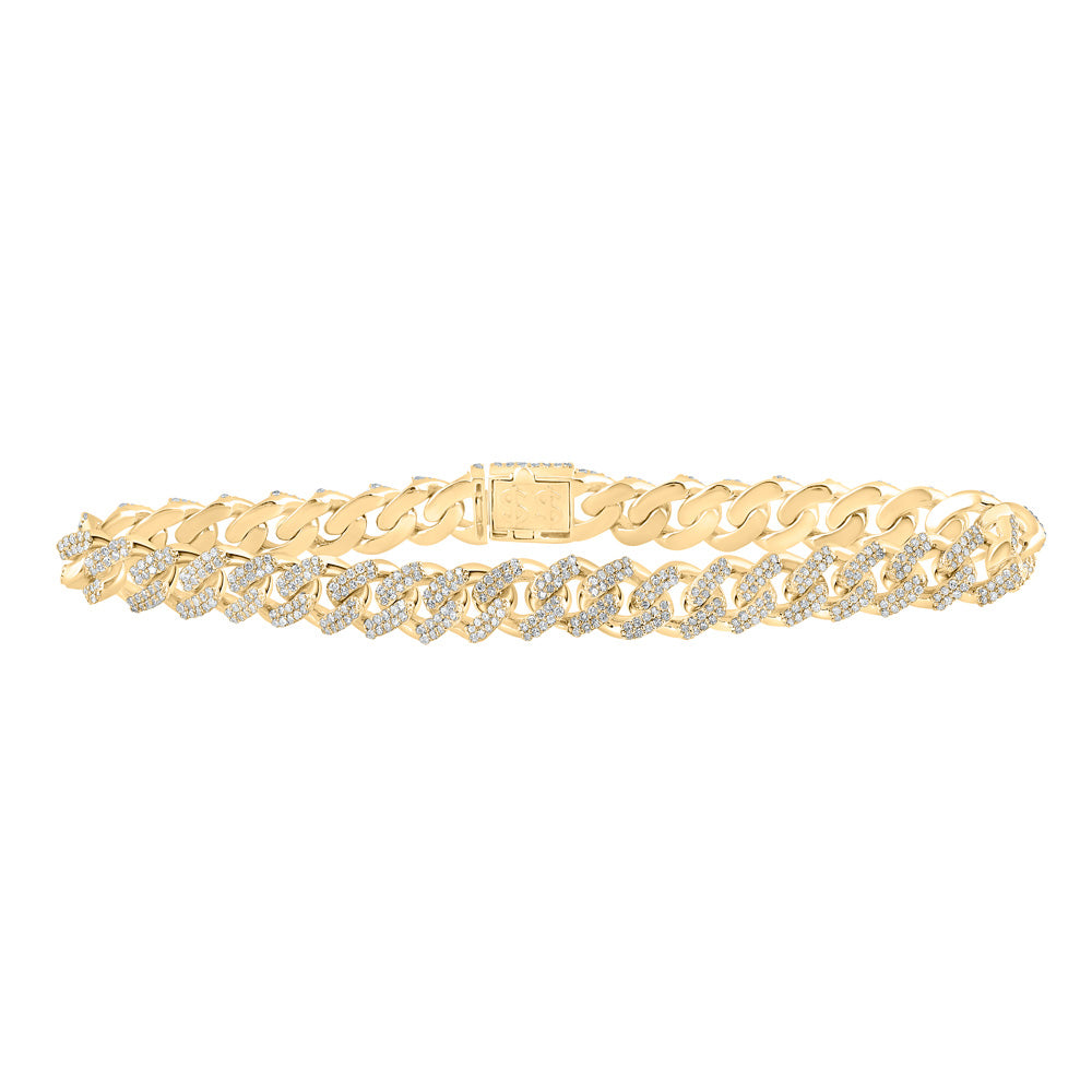 10K Yellow Or Two-Tone Gold  Womens Round Diamond Cuban Link Bracelet 3-1/4 Cttw