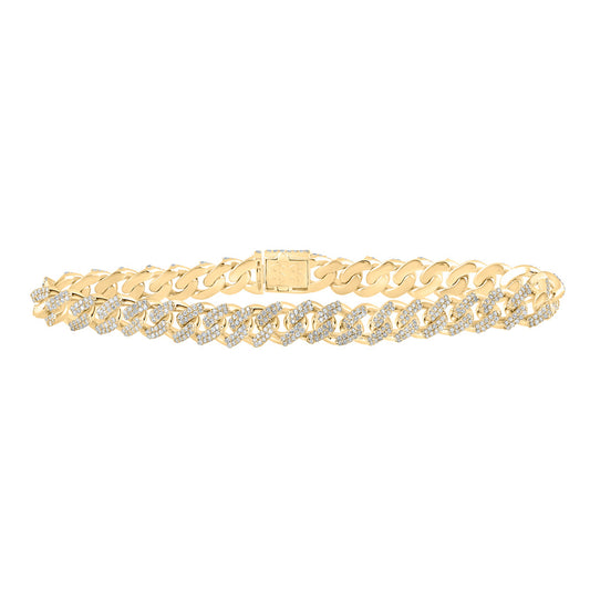 10K Yellow Or Two-Tone Gold  Womens Round Diamond Cuban Link Bracelet 3-1/4 Cttw