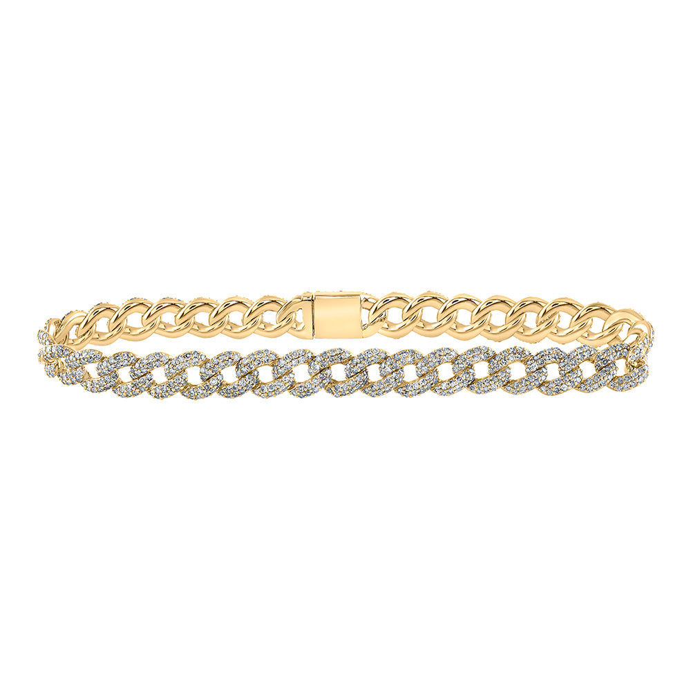 10K Yellow Or Two-Tone Gold  Womens Round Diamond Curb Link Bracelet 3-1/5 Cttw