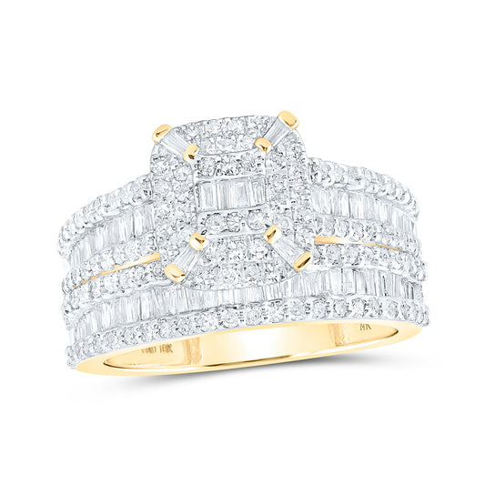 10K Yellow Gold Baguette Diamond Square Bridal Wedding Ring Band Set 1-1/3 Cttw, Womens Size: 5-10