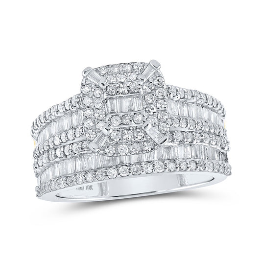 10K White Gold Baguette Diamond Bridal Wedding Ring Band Set 1-1/3 Cttw, Womens Size: 5-10