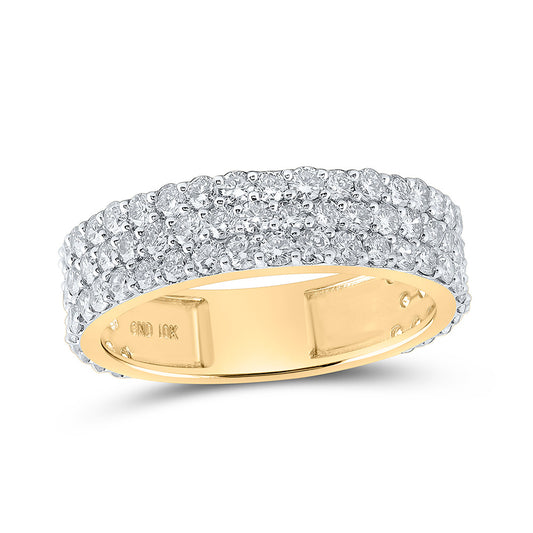 10K Yellow Gold Mens Round Diamond 3-Row Pave Band Ring 2-5/8 Cttw, Mens Size: 7-13