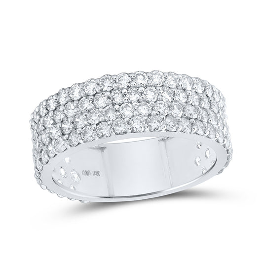 10K White Or Yellow Gold Mens Round Diamond 4-Row Pave Band Ring, Mens Size: 7-13