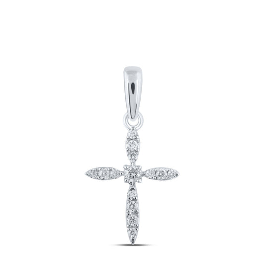 10K Yellow Or White Or Rose Gold Womens Round Diamond Cross Pendant