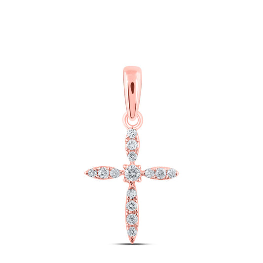 10K Yellow Or White Or Rose Gold Womens Round Diamond Cross Pendant