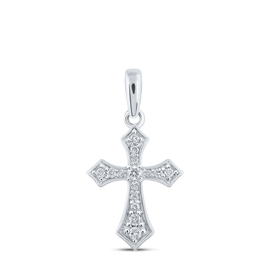 10K White Gold Womens Round Diamond Cross Pendant 1/8 Cttw, Length: 0.87 In, Width: 0.48 In