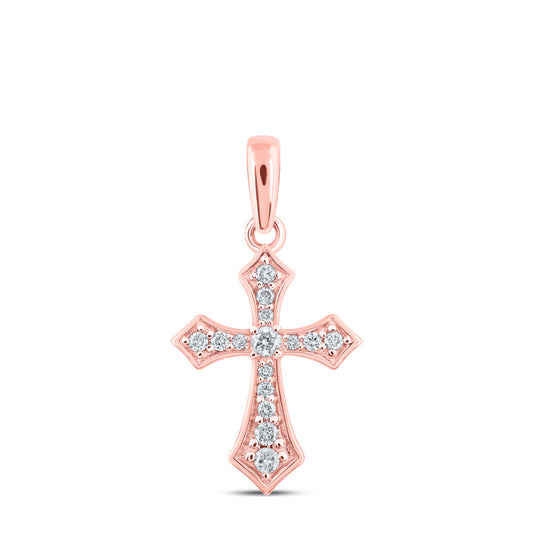 10K Yellow Or White Or Rose Gold Womens Round Diamond Cross Pendant