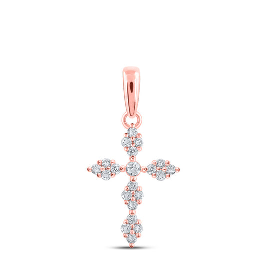10K Yellow Or White Or Rose Gold Womens Round Diamond Cross Pendant