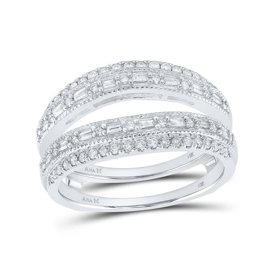 14K White Gold Womens Baguette Diamond Wrap Enhancer Wedding Band 1/2 Cttw, Womens Size: 5-10