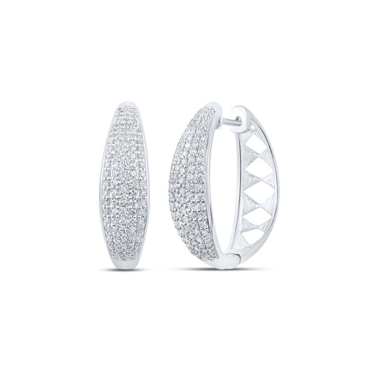 10K White Gold Womens Round Diamond Hoop Earrings 1 Cttw