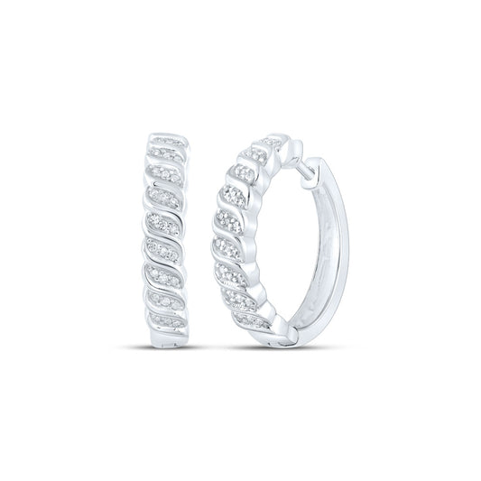 Sterling Silver Womens Round Diamond Hoop Earrings 1/6 Cttw, Length: 0.72 In
