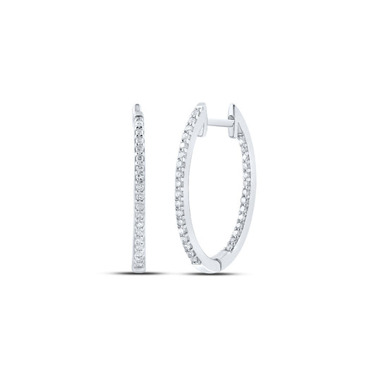 Yellow-tone Sterling Silver Or Sterling Silver Womens Round Diamond Inside Outside Hoop Earrings 1/4 Cttw