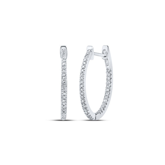 Sterling Silver Womens Round Diamond Inside Outside Hoop Earrings 1/4 Cttw, Length: 0.68 In