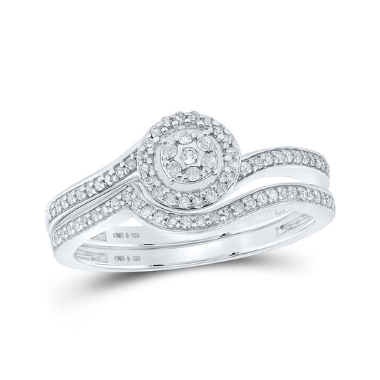 Sterling Silver Round Diamond Cluster Bridal Wedding Ring Band Set 1/4 Cttw, Womens Size: 5-10