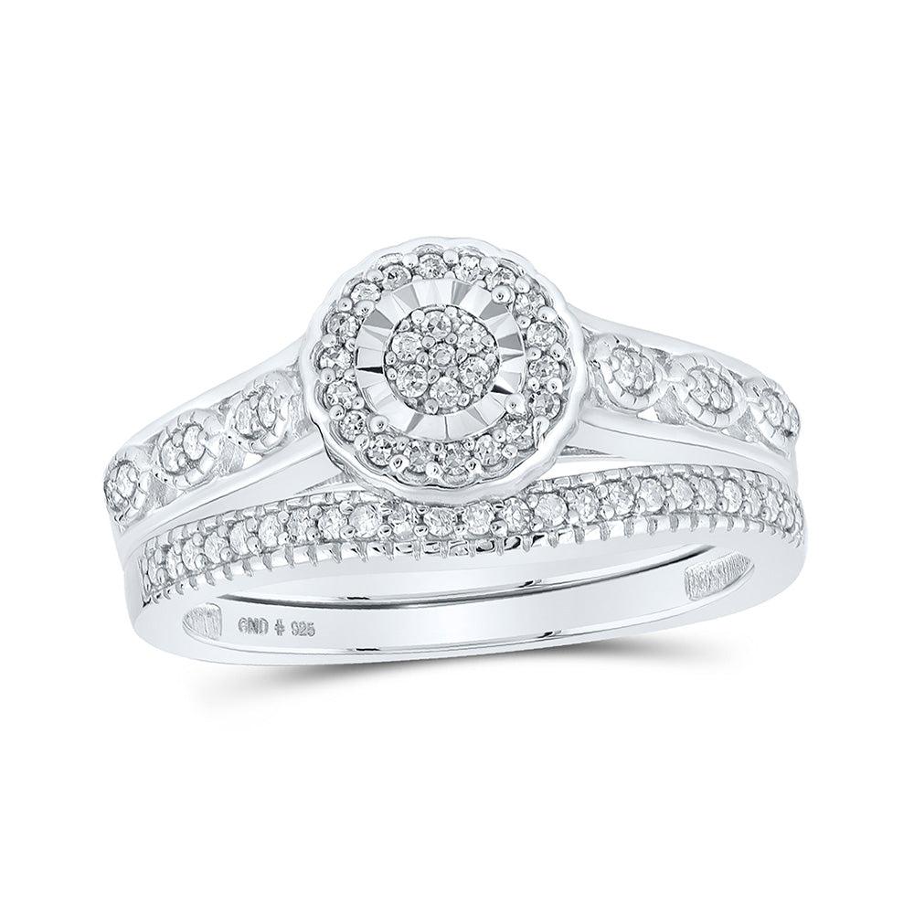 Sterling Silver Round Diamond Cluster Bridal Wedding Ring Band Set 1/4 Cttw, Womens Size: 5-10