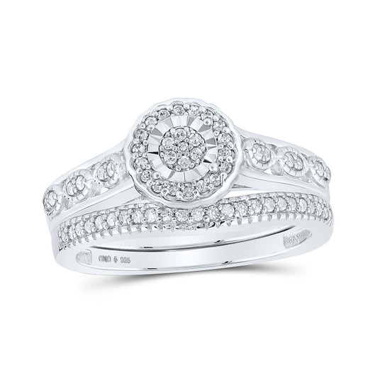 Sterling Silver Round Diamond Cluster Bridal Wedding Ring Band Set 1/4 Cttw, Womens Size: 5-10