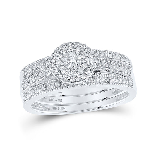 Sterling Silver Round Diamond 3-Pc Bridal Wedding Ring Band Set 1/4 Cttw, Womens Size: 5-10