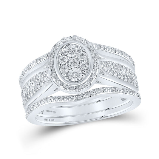 Sterling Silver Round Diamond Oval Bridal Wedding Ring Band Set 1/3 Cttw, Womens Size: 5-10