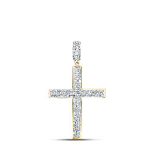 10K Yellow Gold Mens Baguette Diamond Cross Charm Pendant 1 Cttw