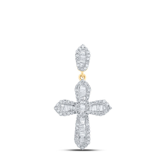 10K Yellow Gold Mens Baguette Diamond Cross Charm Pendant 1/2 Cttw, Length: 1.17 In, Width: 0.63 In