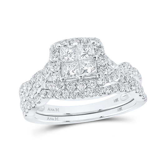 14K White Or Yellow Gold Princess Diamond Square Bridal Wedding Ring Band Set, Womens Size: 5-10