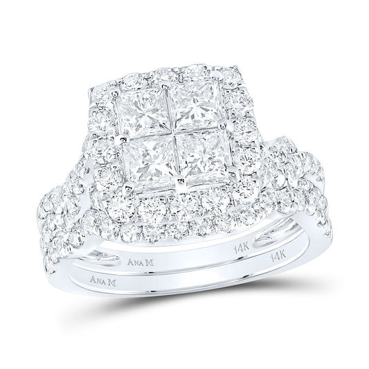 14K White Or Yellow Gold Princess Diamond Square Bridal Wedding Ring Band Set, Womens Size: 5-10